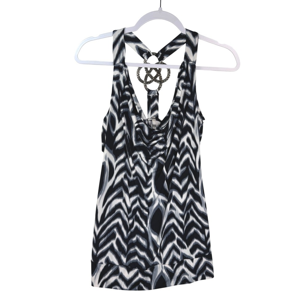 Kiwi Womens Zebra Print Cowl Neck Racerback Tank Top Metal Ring Detail Size L